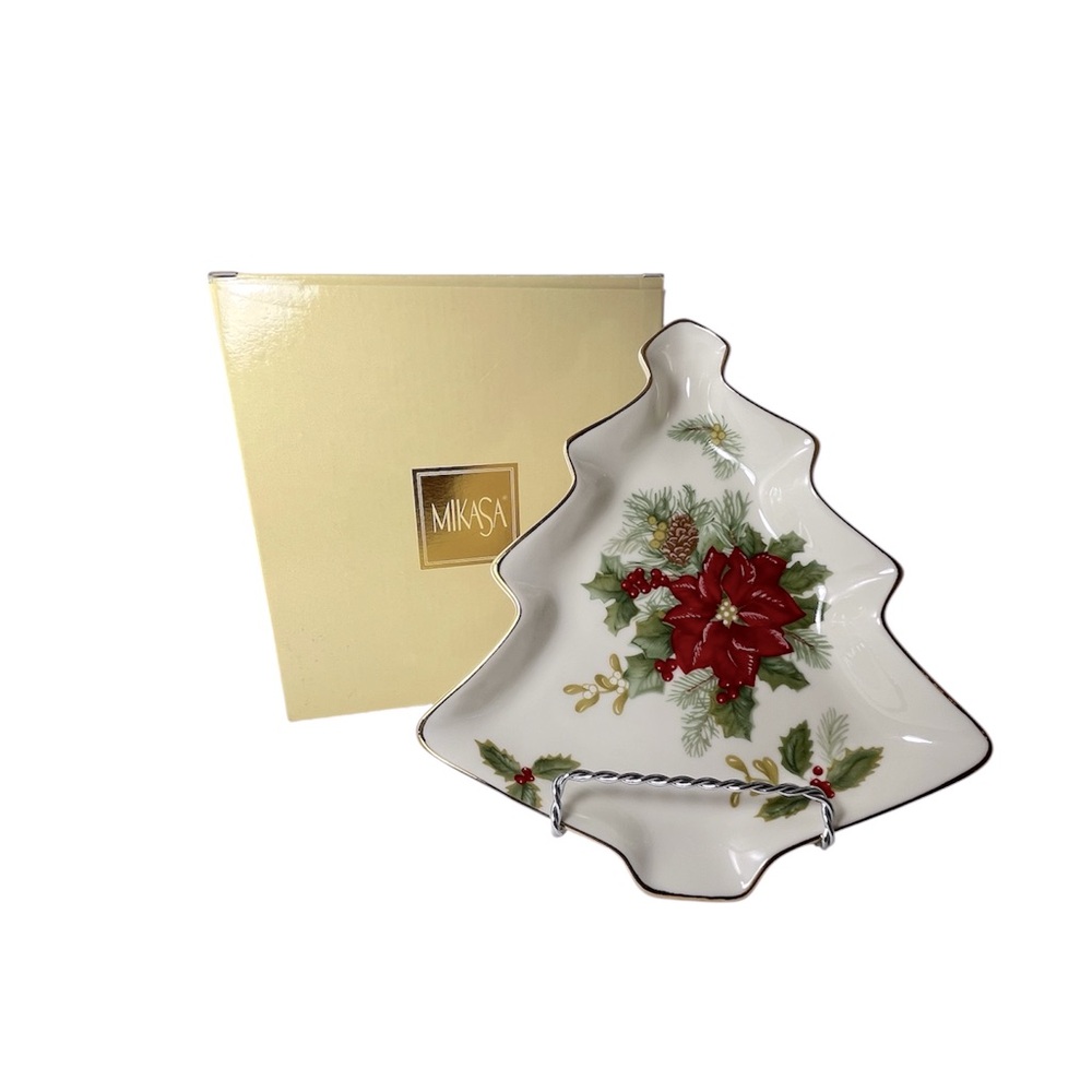 Mikasa Holiday Bloom Christmas Tree Candy Dish. New in Box